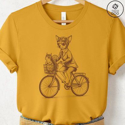 Chihuahua Squirrel Bike T-Shirt Mustard Taco-Dog