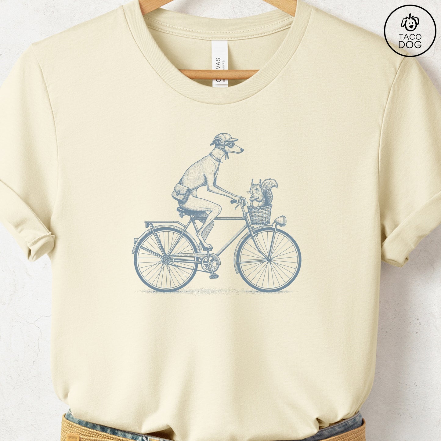 Italian Greyhound Whippet Iggy Squirrel Bike T-Shirt Natural Taco-Dog
