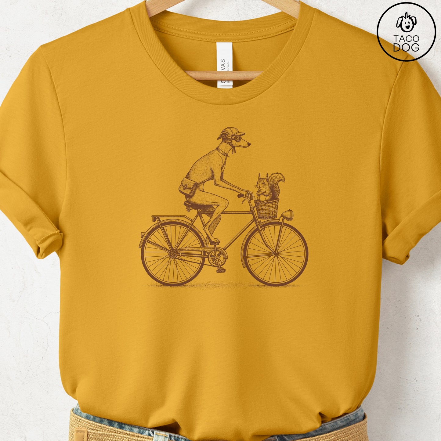 Italian Greyhound Whippet Iggy Squirrel Bike T-Shirt Mustard Taco-Dog