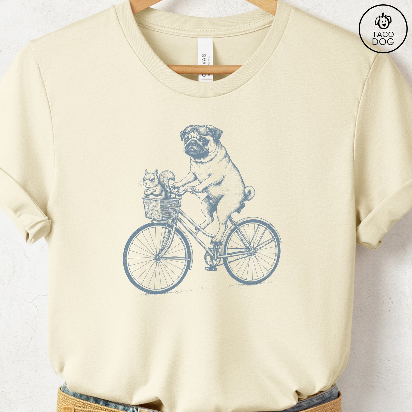 Pug Squirrel Bike T-Shirt Natural