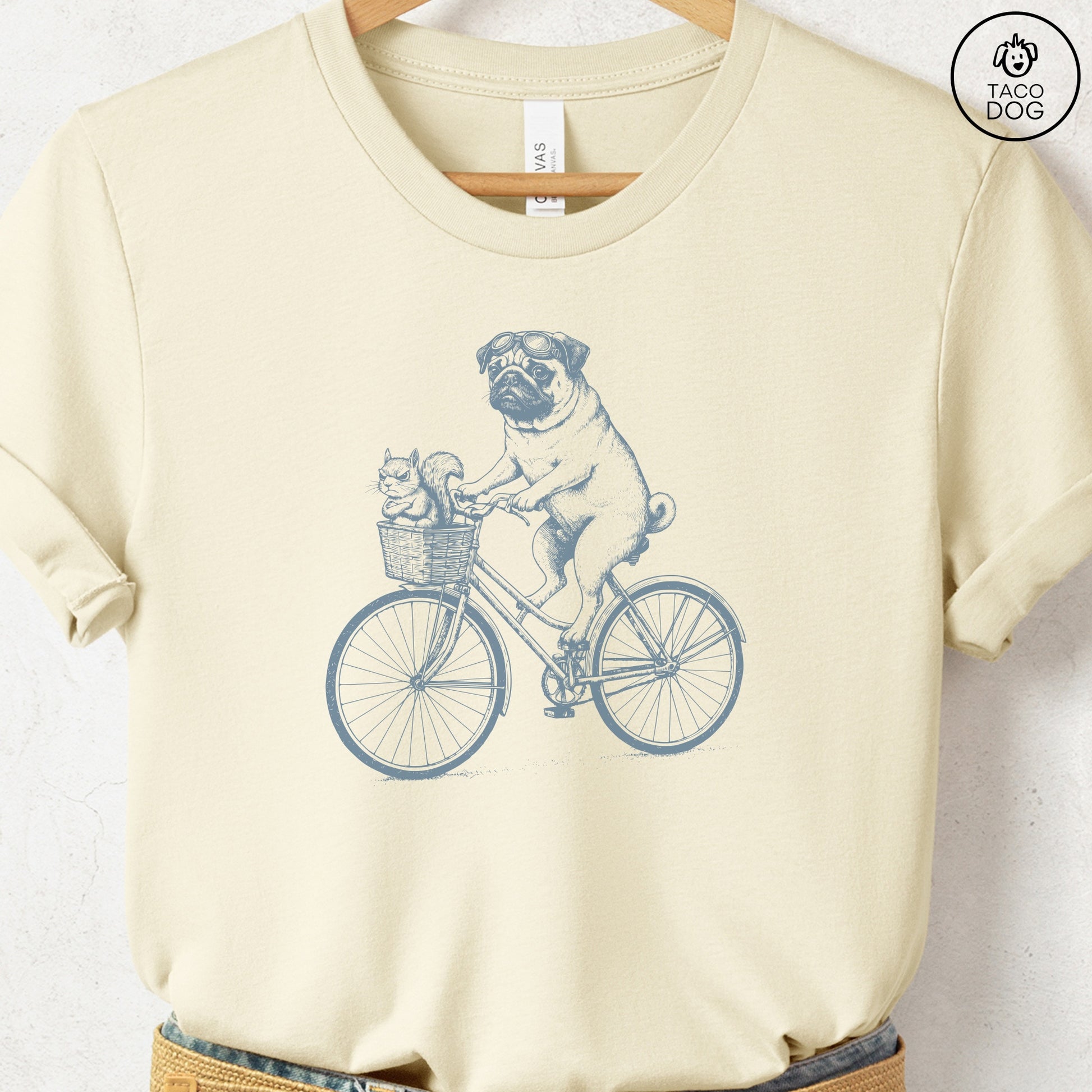 Pug Squirrel Bike T-Shirt Natural