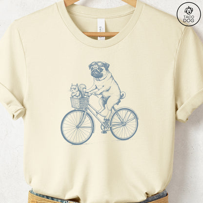 Pug Squirrel Bike T-Shirt Natural