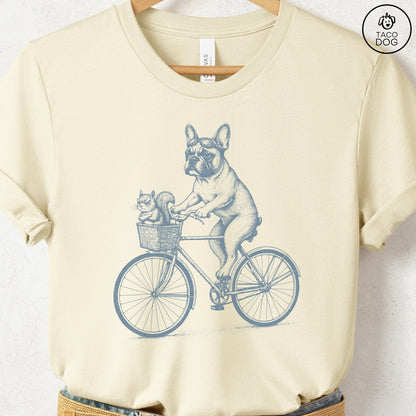 French Bulldog Frenchie Squirrel Bike T-Shirt Natural Taco-Dog