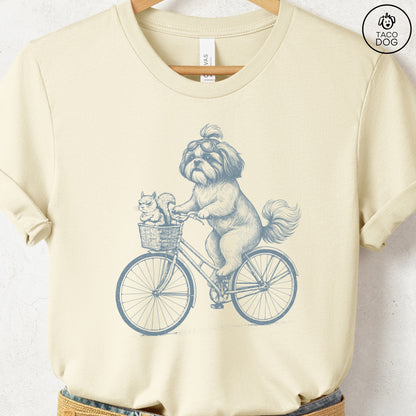 Shih Tzu Squirrel Bike T-Shirt Natural Taco-Dog