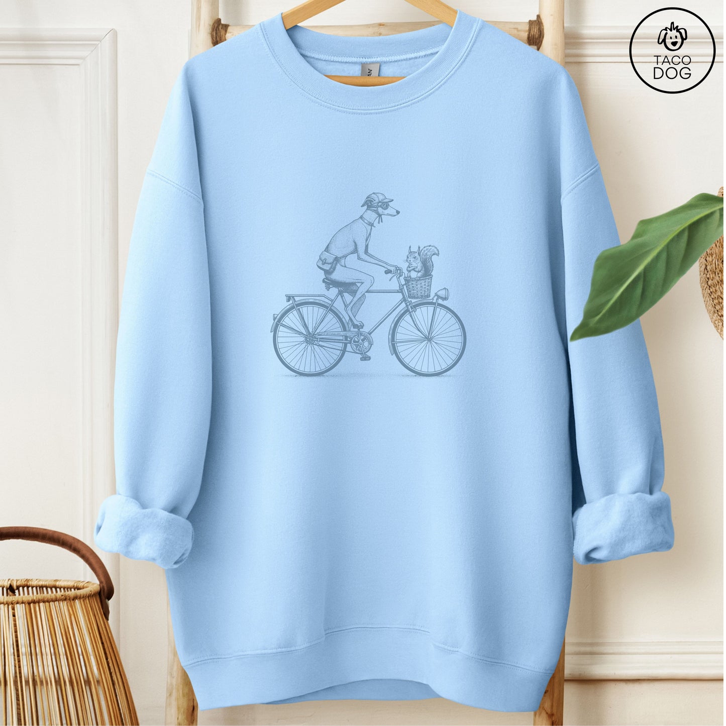 Italian Greyhound Whippet Iggy Squirrel Bicycle Sweatshirt Light Blue Taco-Dog