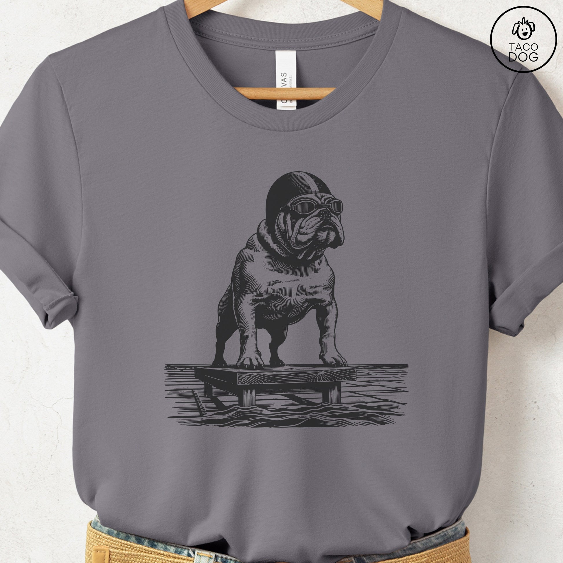 English Bulldog Swim T-Shirt Storm Taco-Dog