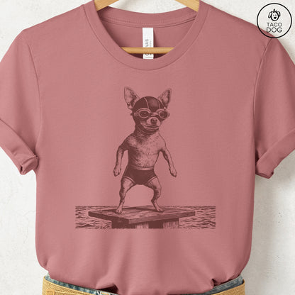 Chihuahua Swim T-Shirt Heather Mauve Taco-Dog
