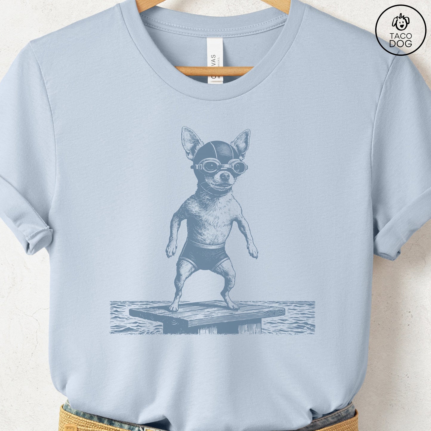 Chihuahua Swim T-Shirt Light Blue Taco-Dog