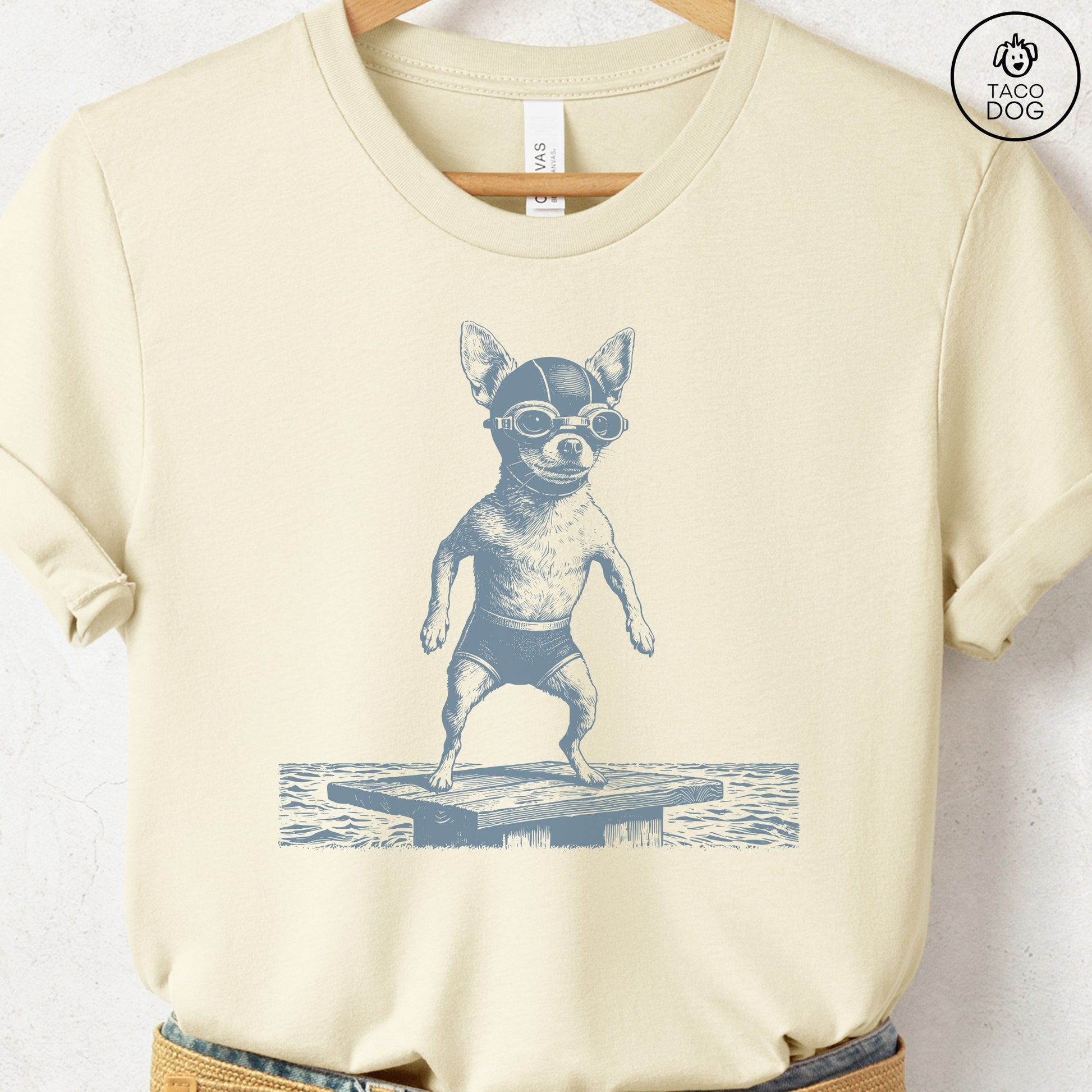 Chihuahua Swim T-Shirt Natural Taco-Dog