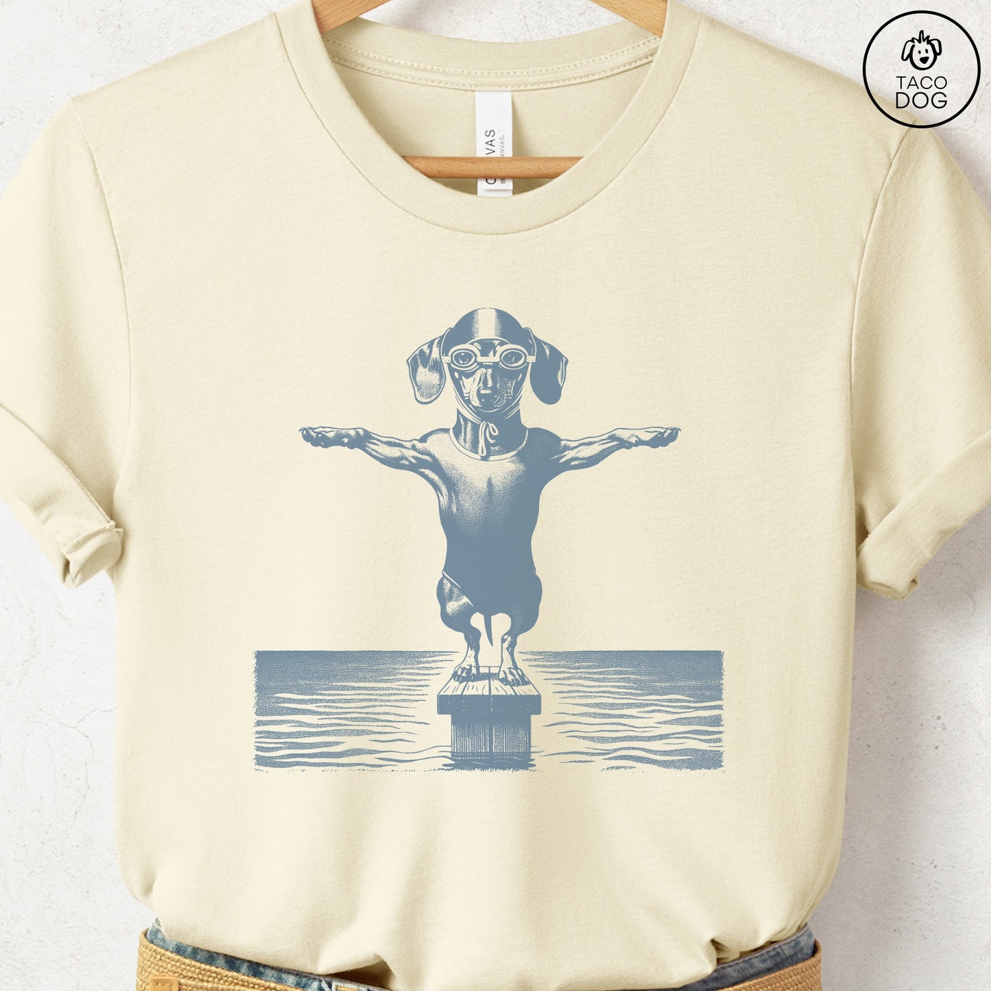 Dachshund Weenie Swim T-Shirt Natural Taco-Dog