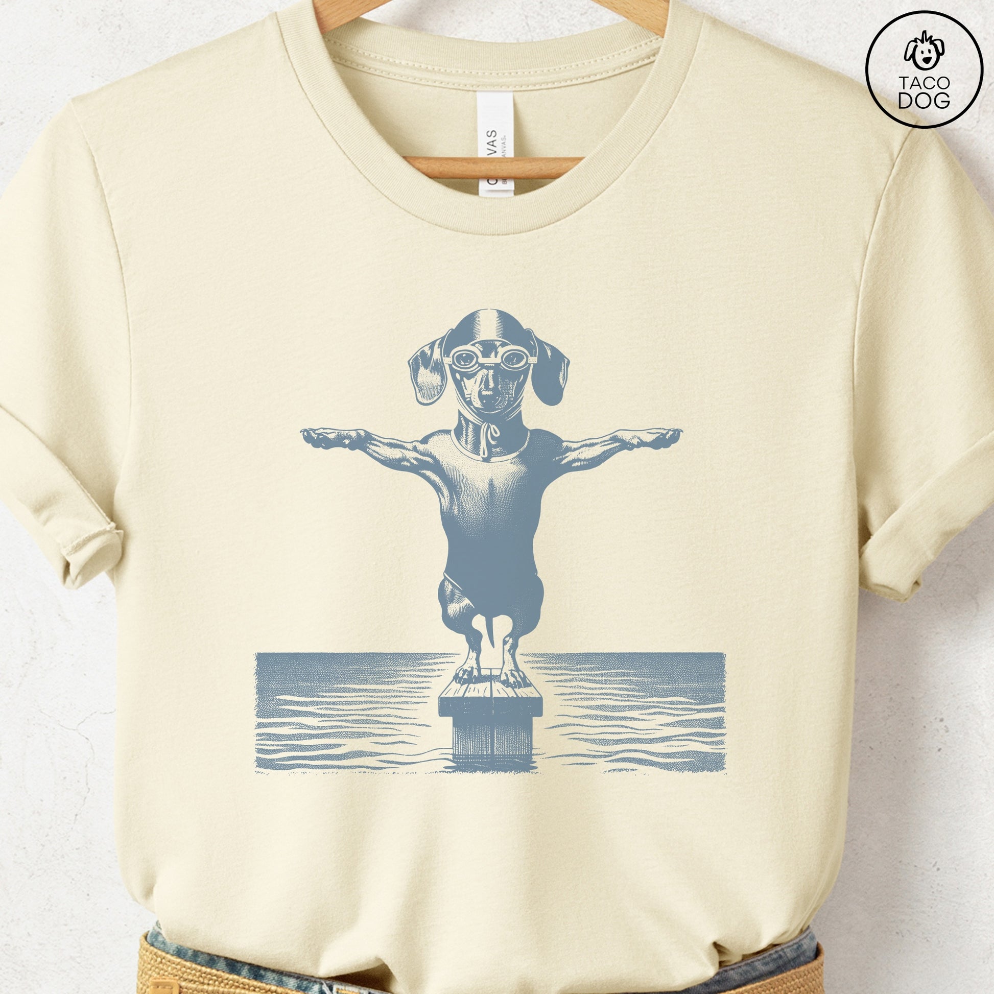 Dachshund Weenie Swim T-Shirt Natural Taco-Dog