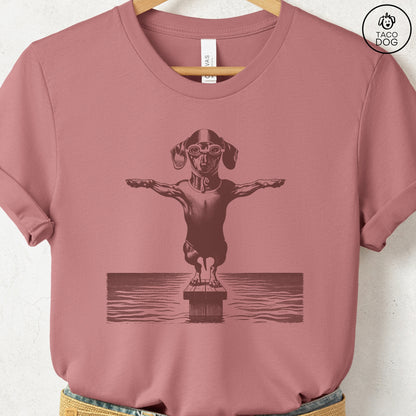 Dachshund Weenie Swim T-Shirt Heather Mauve Taco-Dog