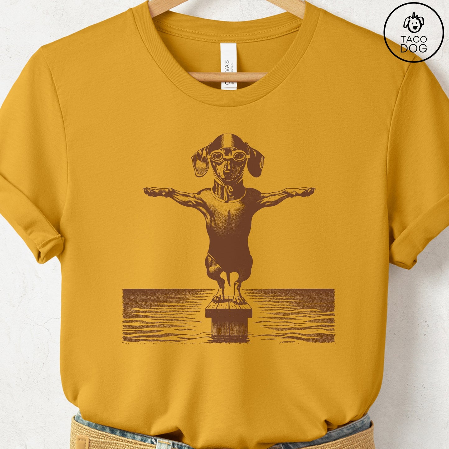 Dachshund Weenie Swim T-Shirt Mustard Taco-Dog