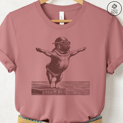 Pug Swim T-Shirt Heather Mauve Taco-Dog