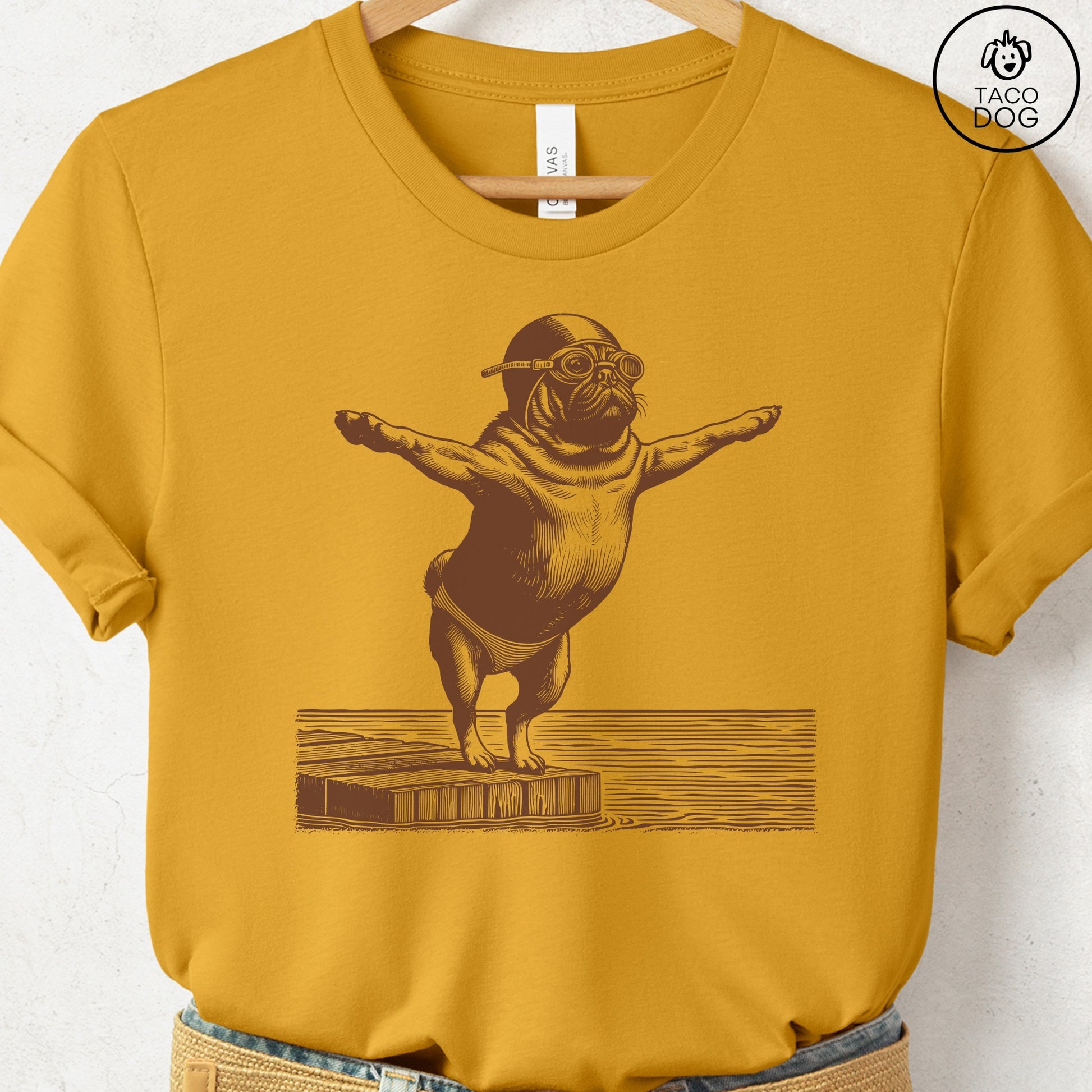 Pug Swim T-Shirt Mustard Taco-Dog