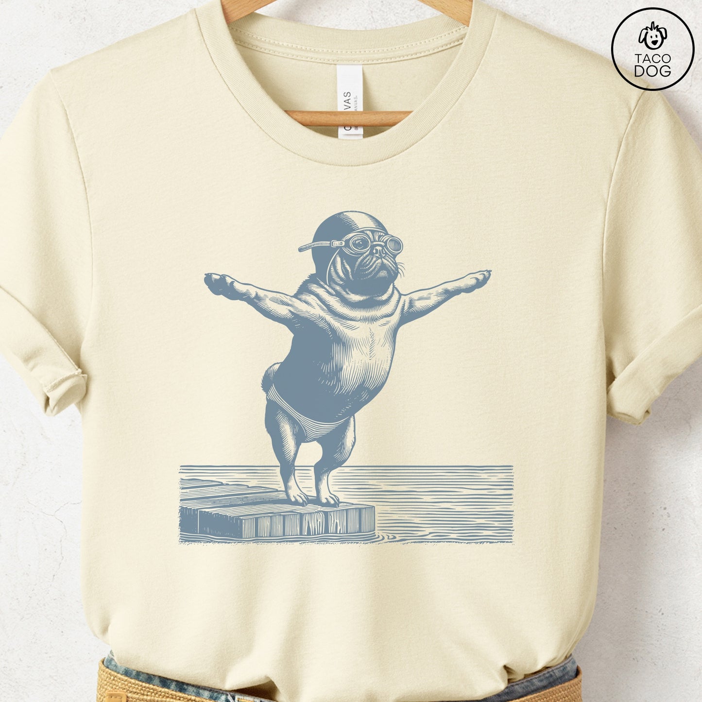 Pug Swim T-Shirt Natural Taco-Dog