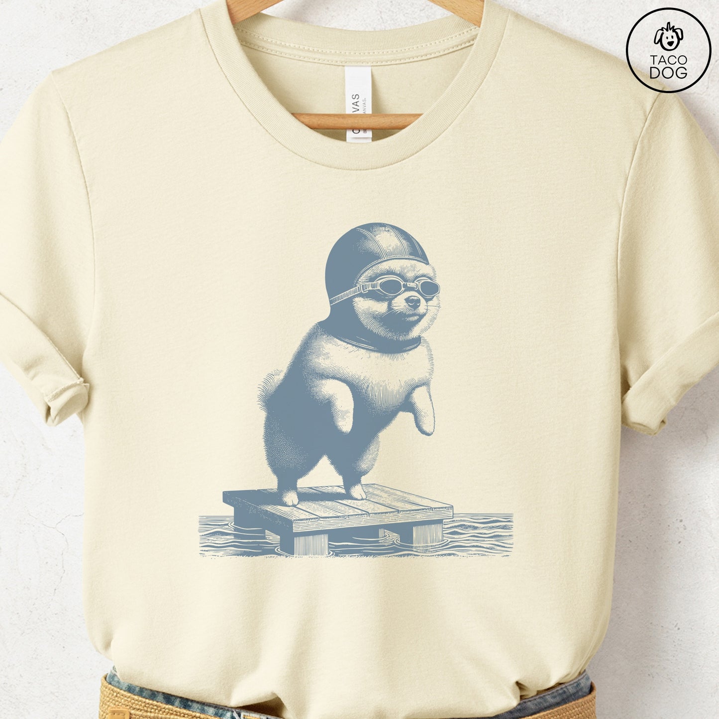 Pomeranian Swim T-Shirt Natural Taco-Dog