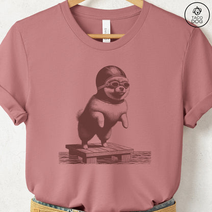 Pomeranian Swim T-Shirt Heather Mauve Taco-Dog