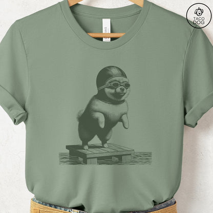 Pomeranian Swim T-Shirt Sage Taco-Dog
