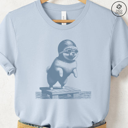 Pomeranian Swim T-Shirt Light Blue Taco-Dog