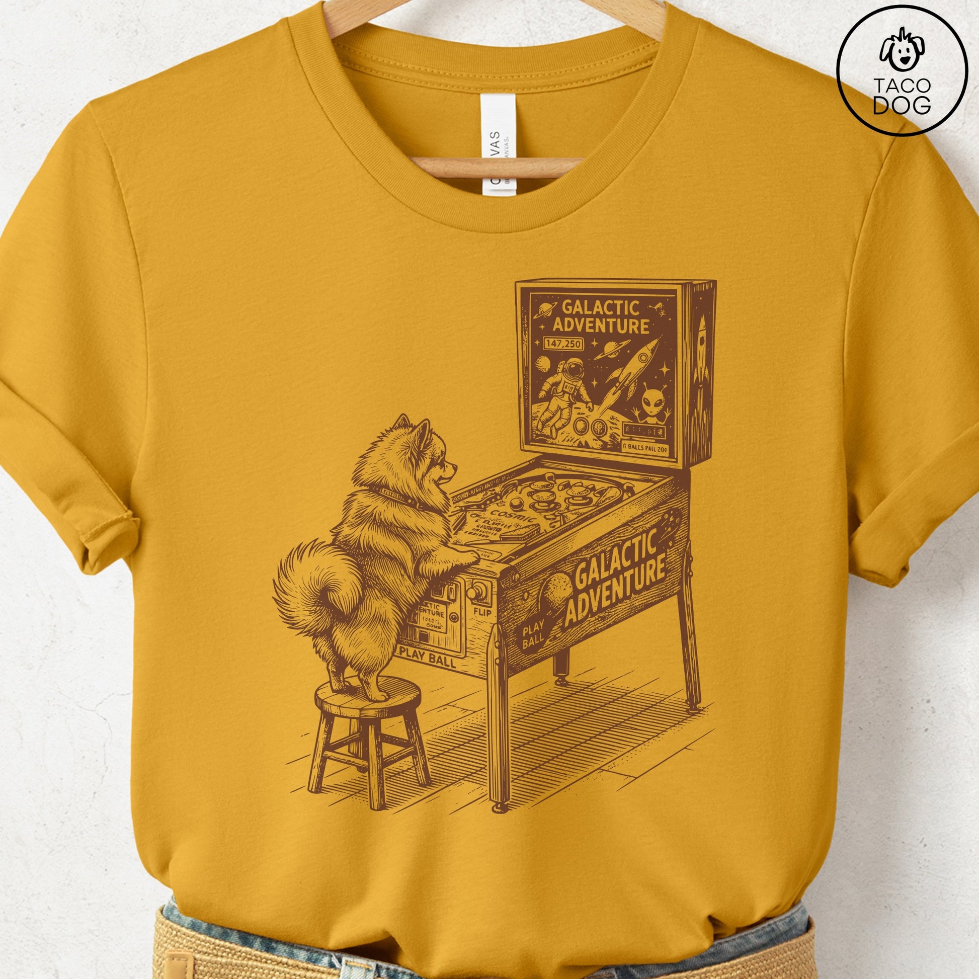 Pomeranian Pinball T-Shirt Mustard Taco-Dog