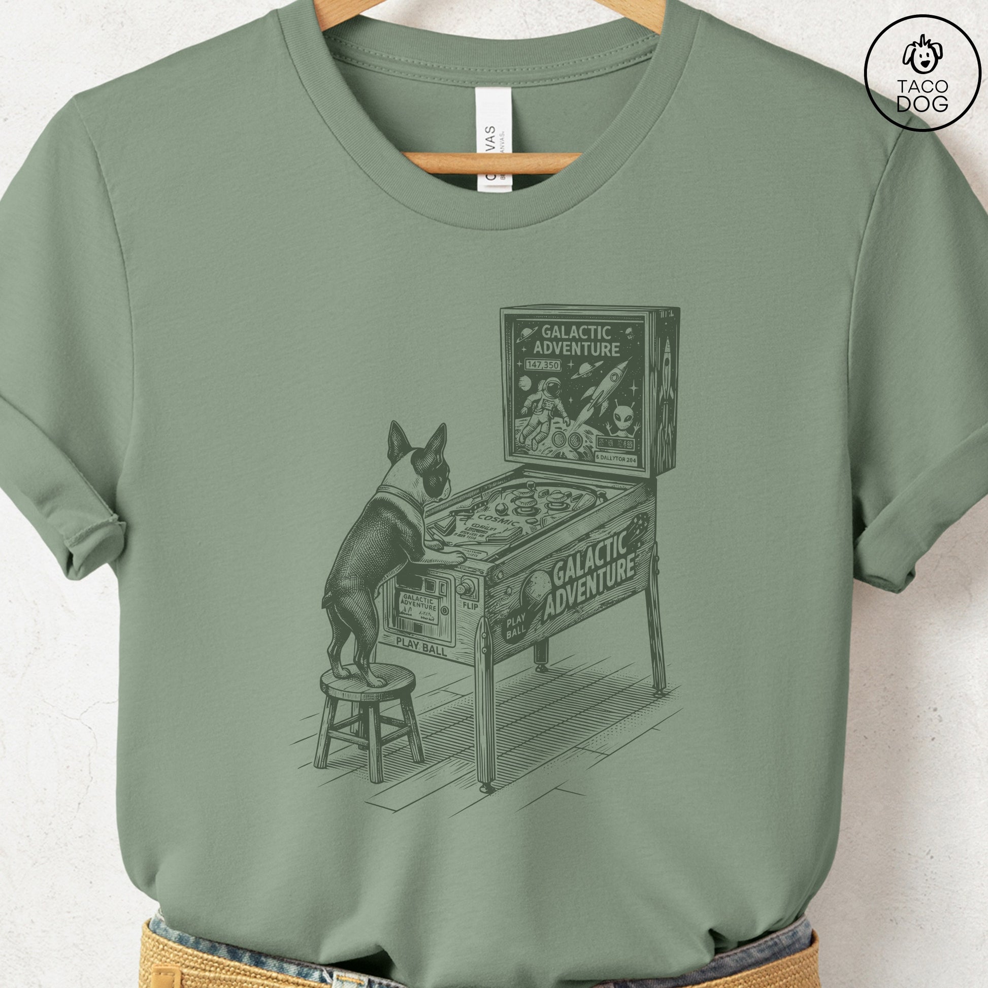 Boston Terrier Pinball T-Shirt Sage Taco-Dog