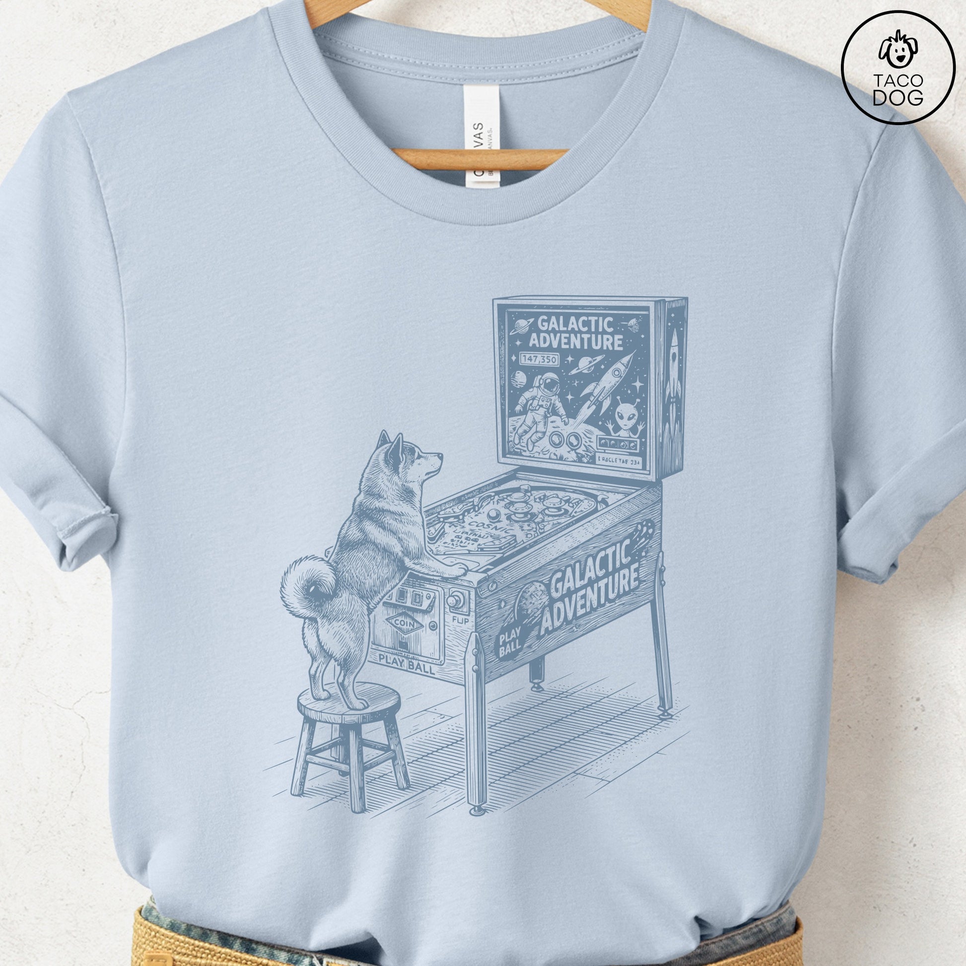 Shiba Inu Pinball T-Shirt Light Blue Taco-Dog