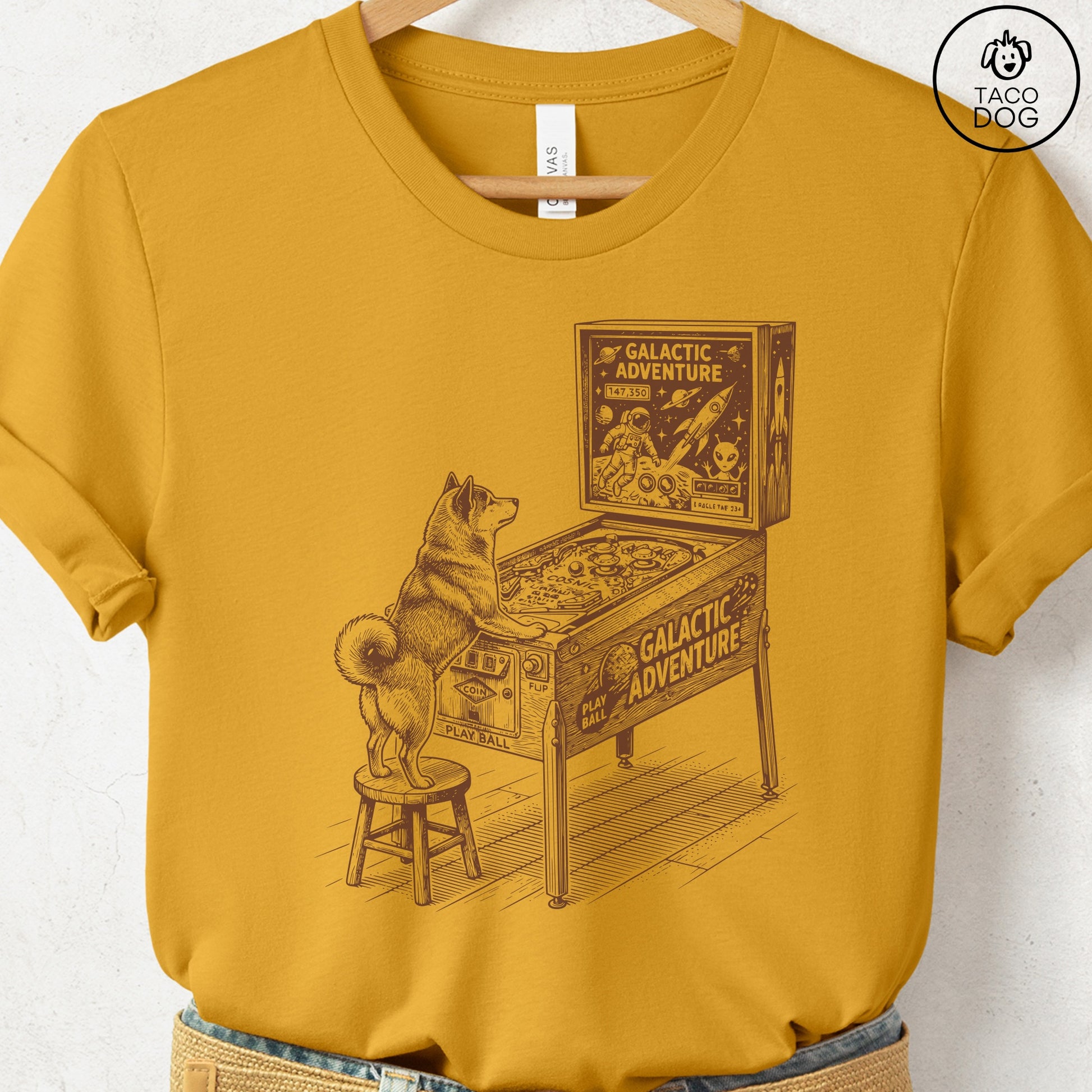 Shiba Inu Pinball T-Shirt Mustard Taco-Dog