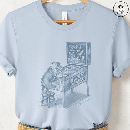 English Bulldog Pinball T-Shirt Light Blue Taco-Dog