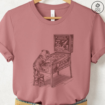 English Bulldog Pinball T-Shirt Heather Mauve Taco-Dog