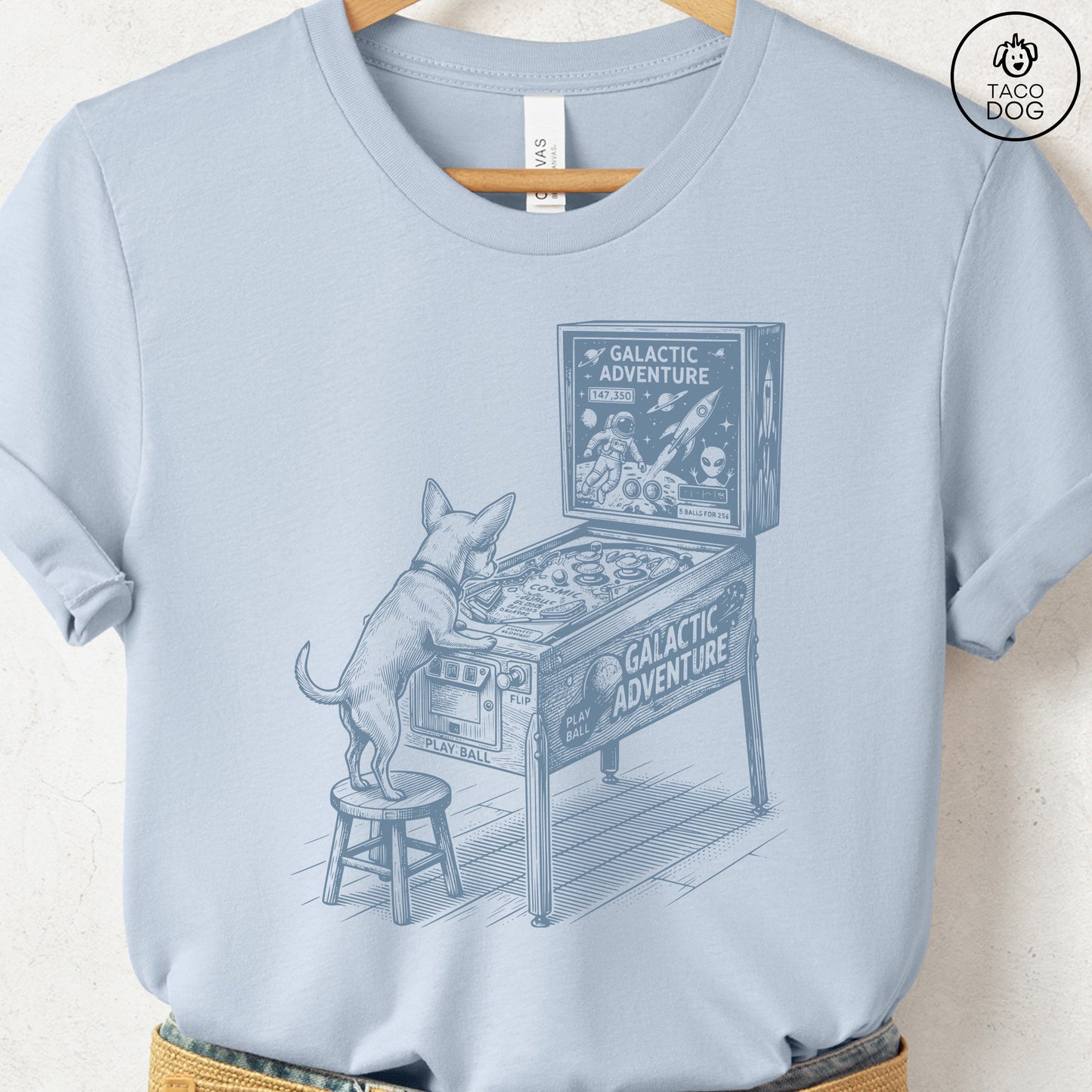 Chihuahua Pinball T-Shirt Light Blue Taco-Dog