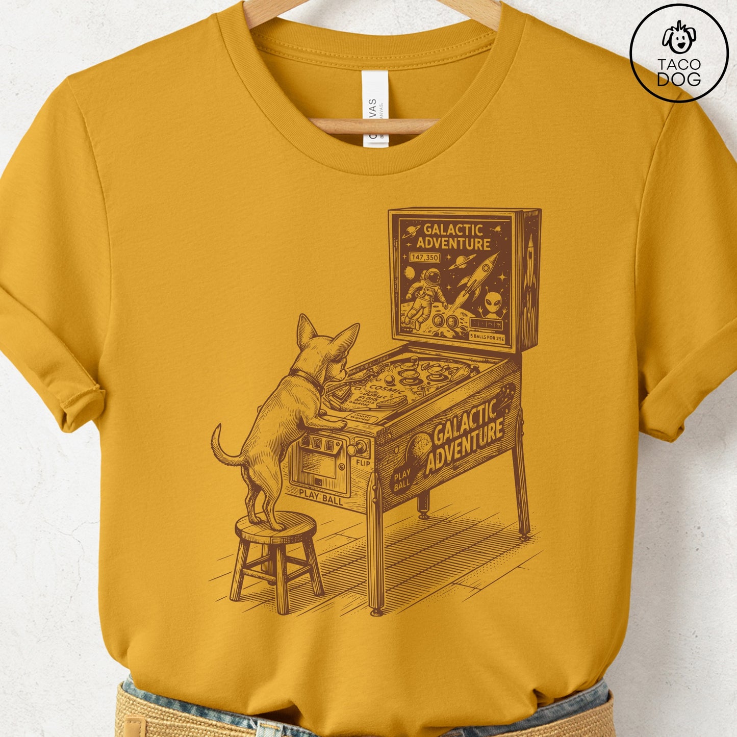 Chihuahua Pinball T-Shirt Mustard Taco-Dog