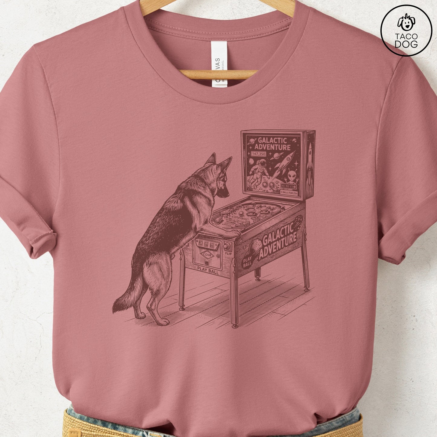 German Shepherd Pinball T-Shirt Heather Mauve