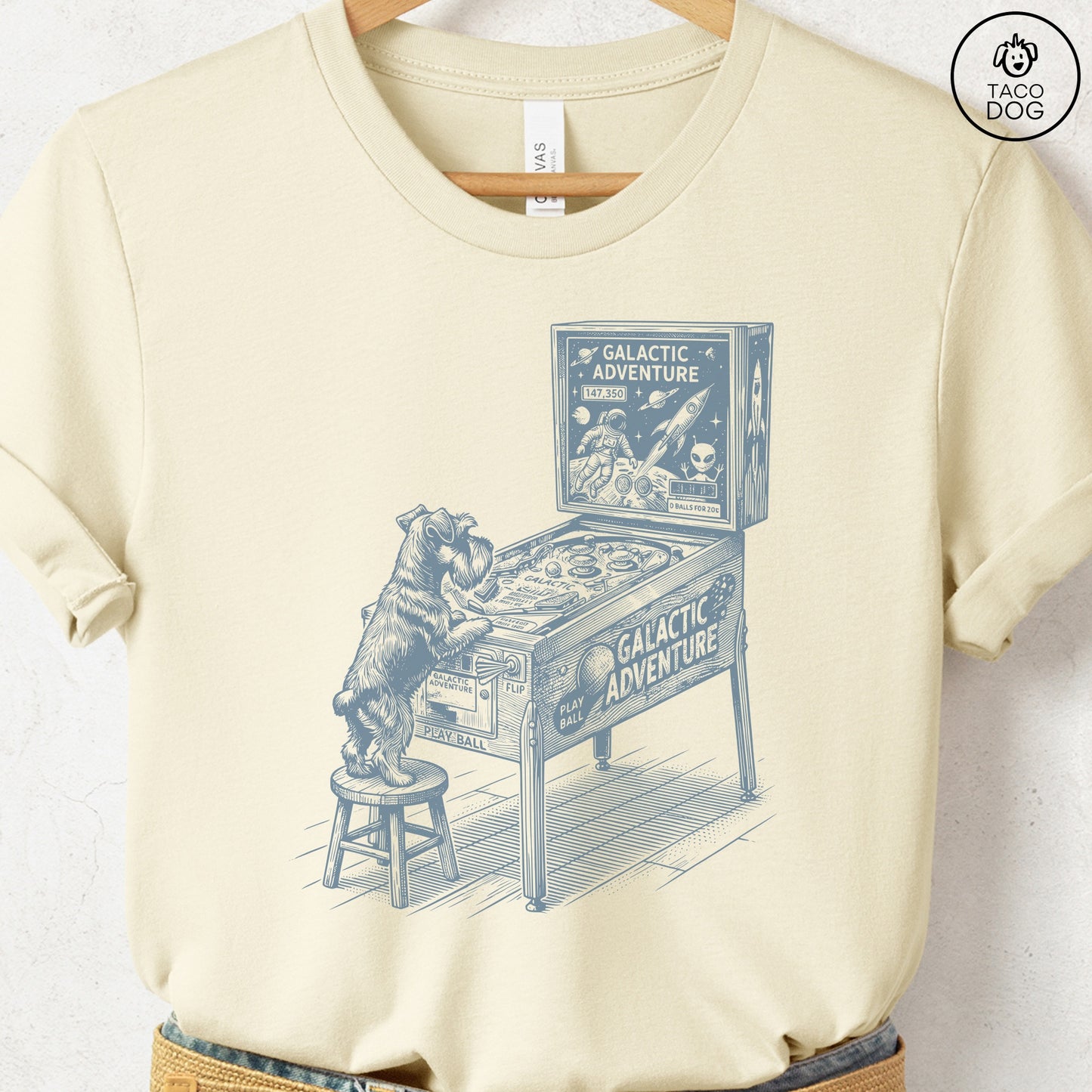 Schnauzer Pinball T-Shirt Natural Taco-Dog