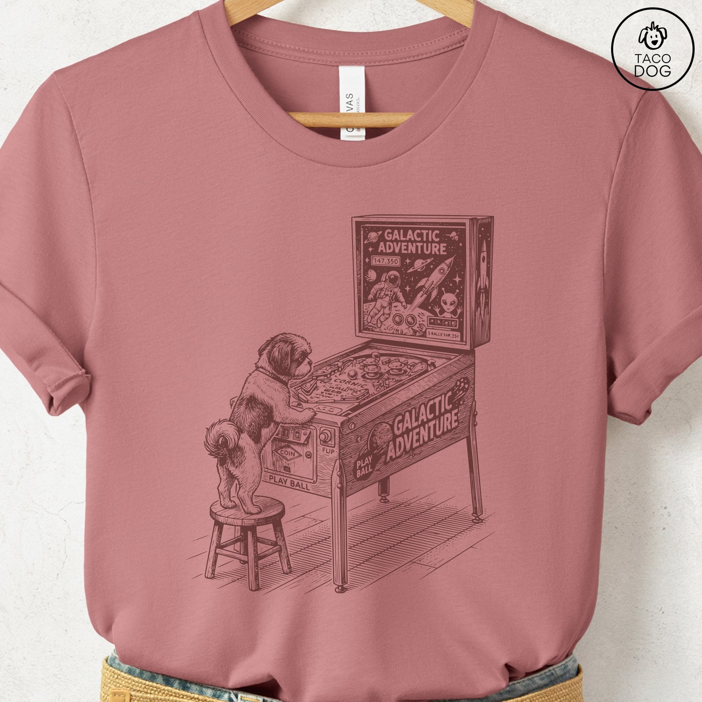 Shih Tzu Pinball T-Shirt Heather Mauve Taco-Dog