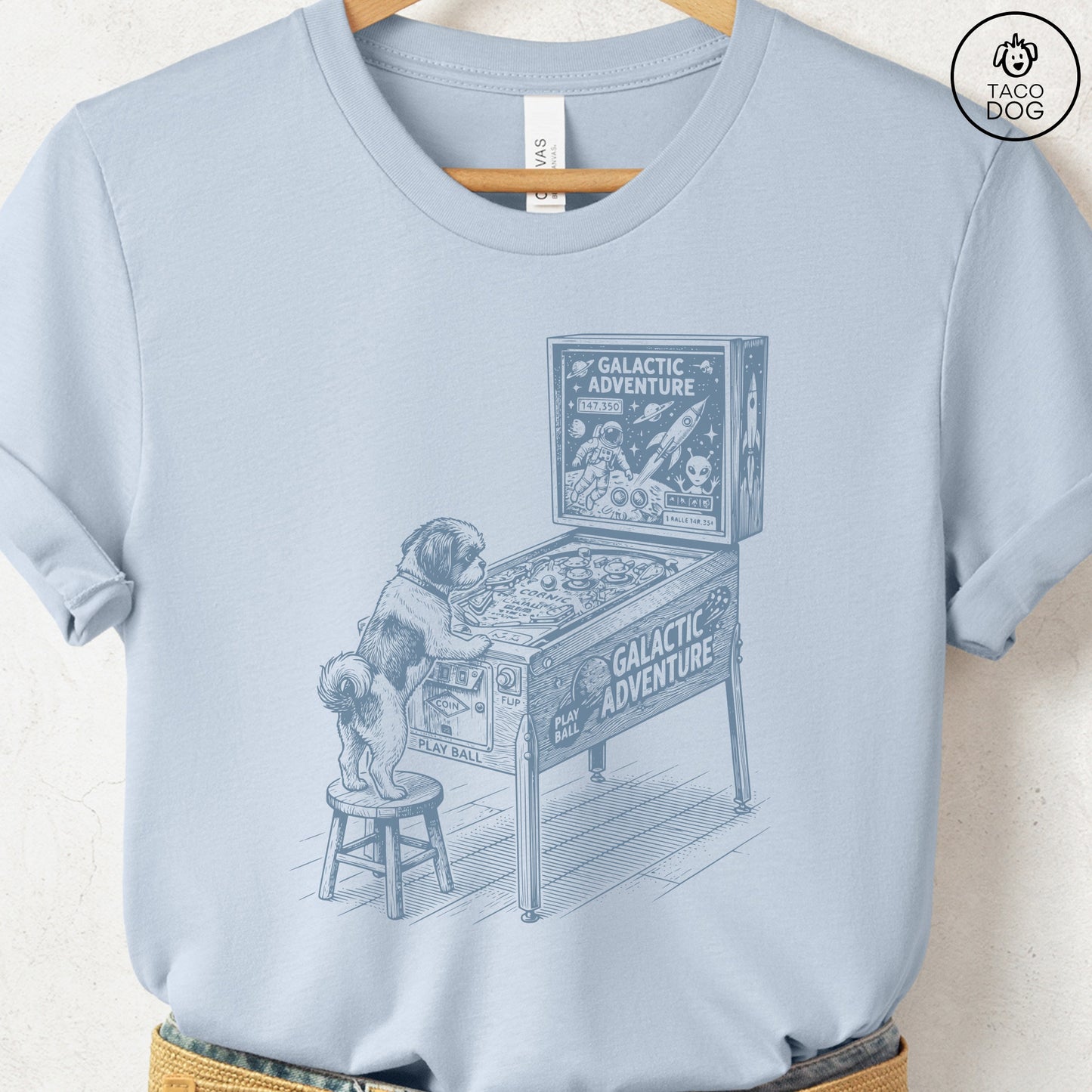 Shih Tzu Pinball T-Shirt Light Blue Taco-Dog
