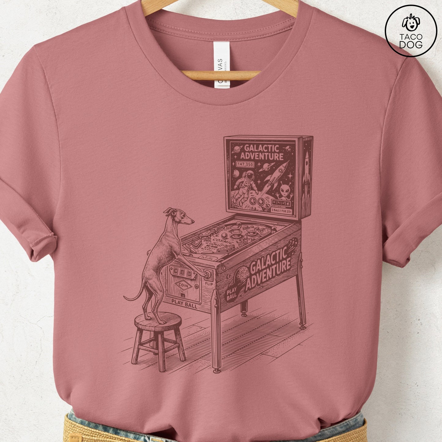 Italian Greyhound Whippet Iggy Pinball T-Shirt Heather Mauve Taco-Dog
