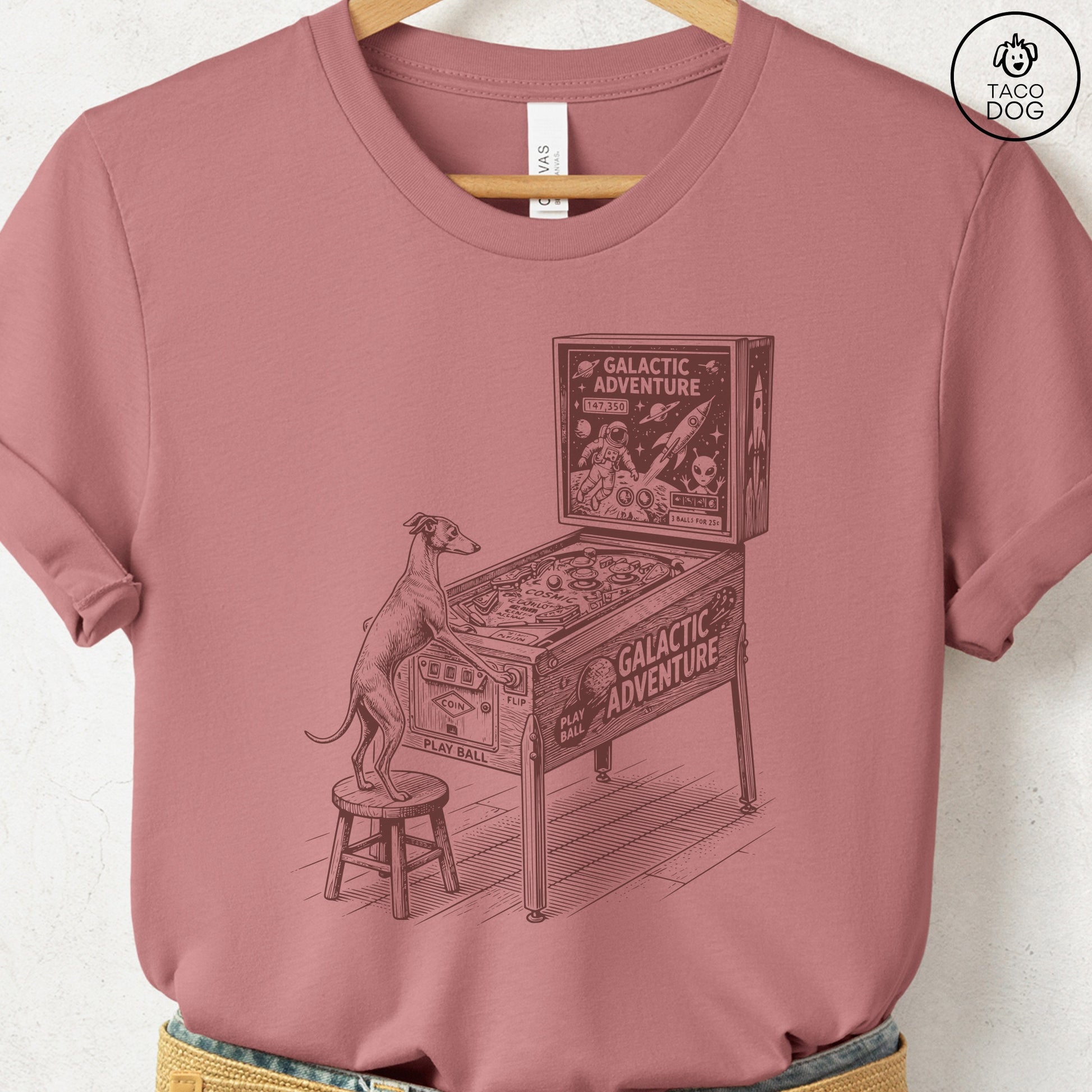 Italian Greyhound Whippet Iggy Pinball T-Shirt Heather Mauve Taco-Dog