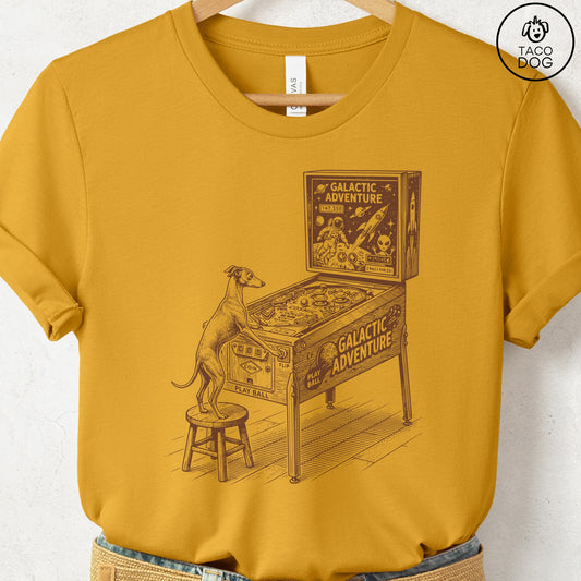 Italian Greyhound Whippet Iggy Pinball T-Shirt Mustard