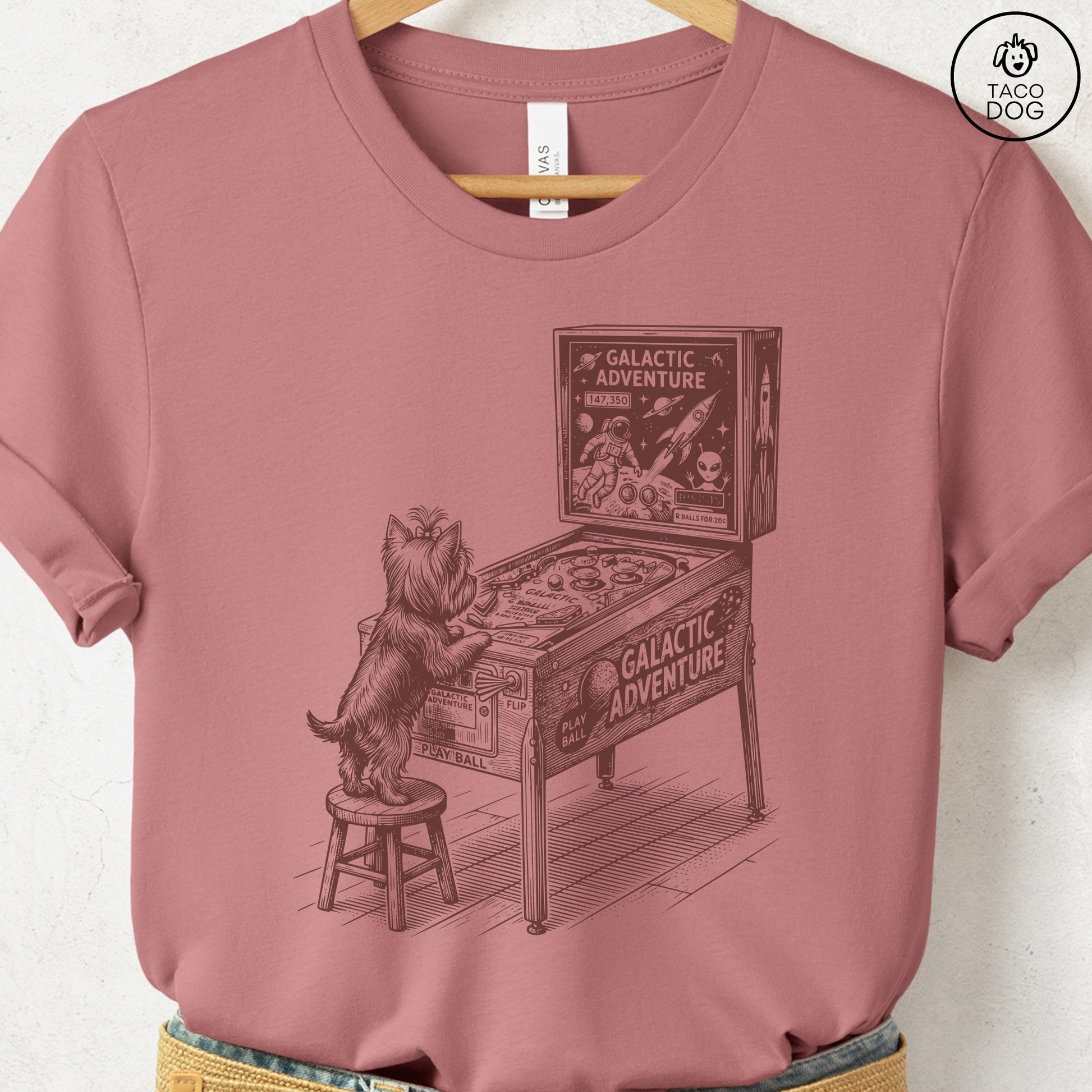 Yorkshire Terrier Yorkie Pinball T-Shirt Heather Mauve Taco-Dog