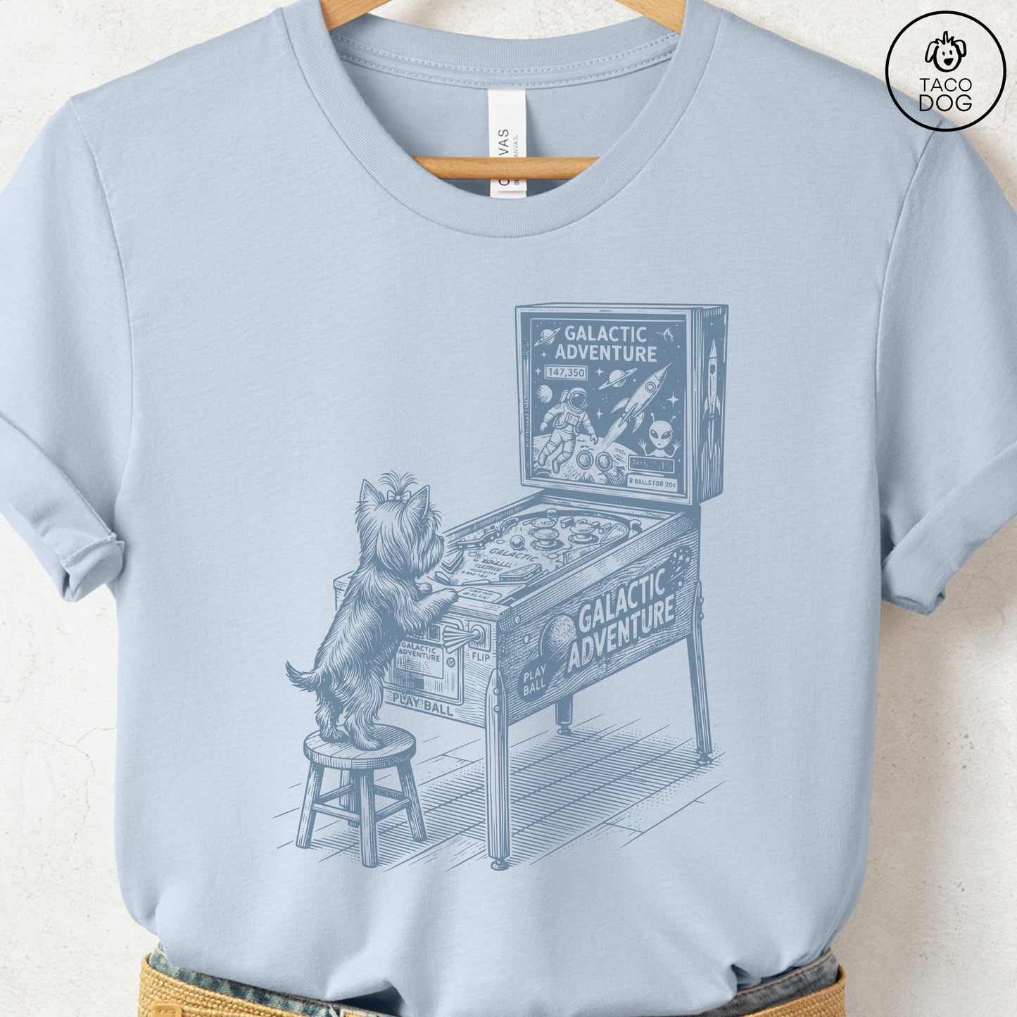 Yorkshire Terrier Yorkie Pinball T-Shirt Light Blue Taco-Dog