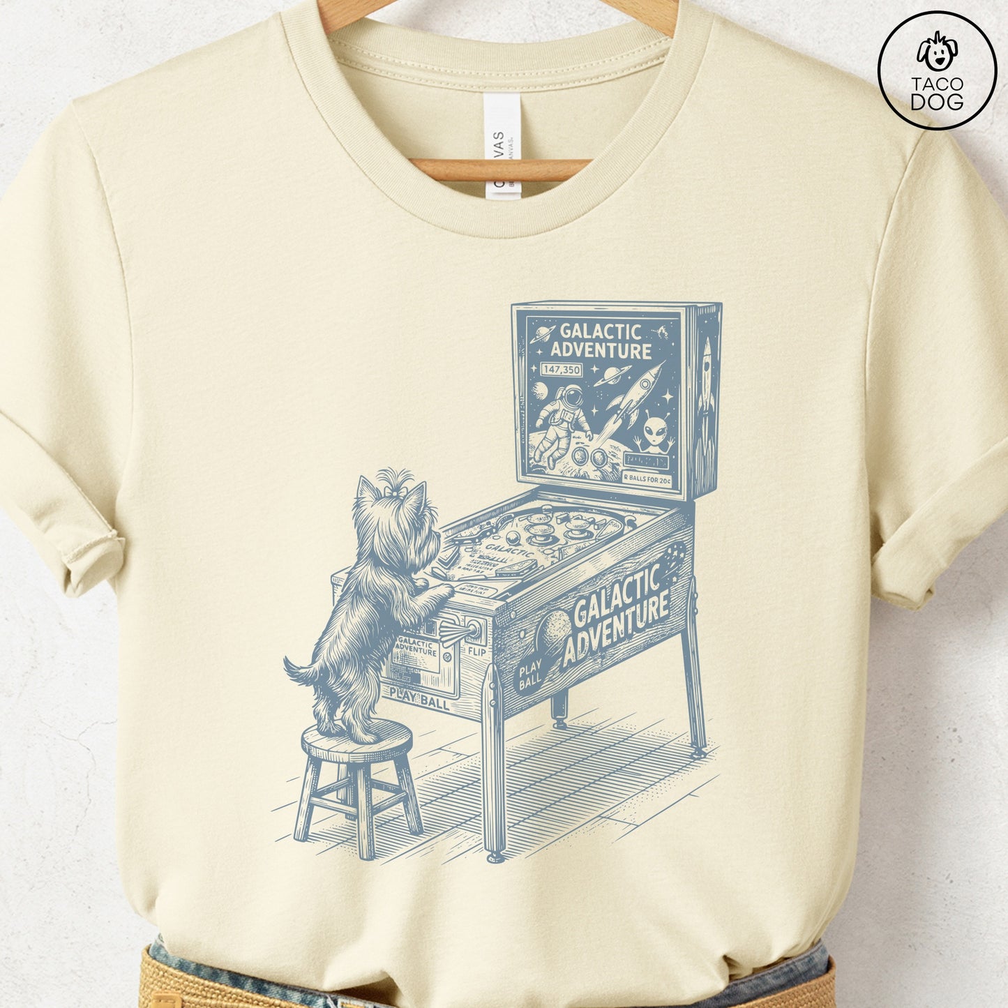 Yorkshire Terrier Yorkie Pinball T-Shirt Natural Taco-Dog