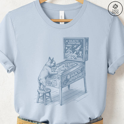 French Bulldog Frenchie Pinball T-Shirt Light Blue Taco-Dog