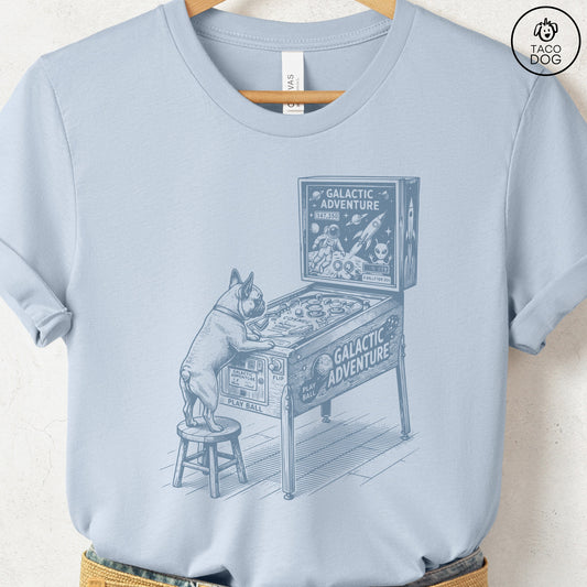 French Bulldog Frenchie Pinball T-Shirt Light Blue
