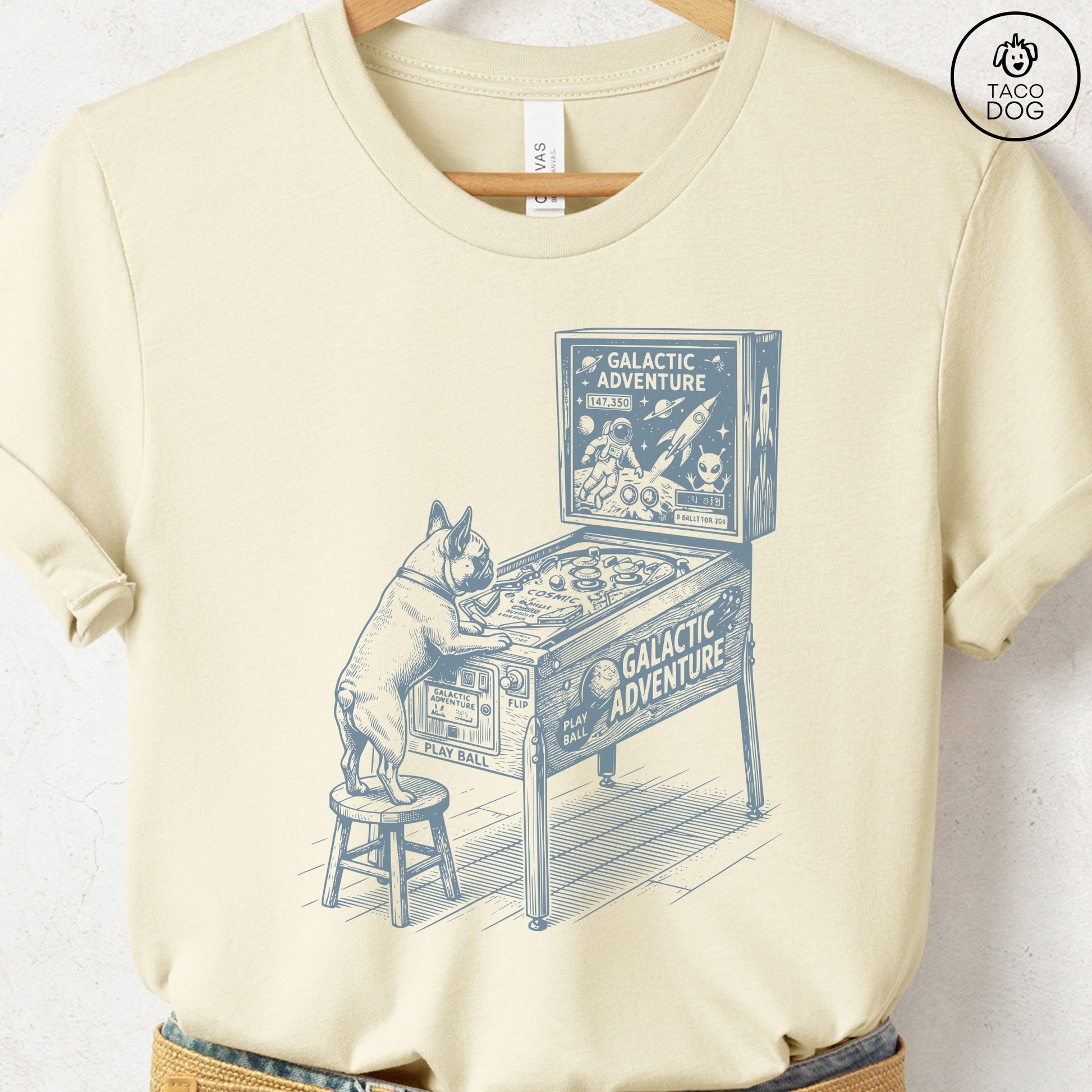 French Bulldog Frenchie Pinball T-Shirt Natural Taco-Dog