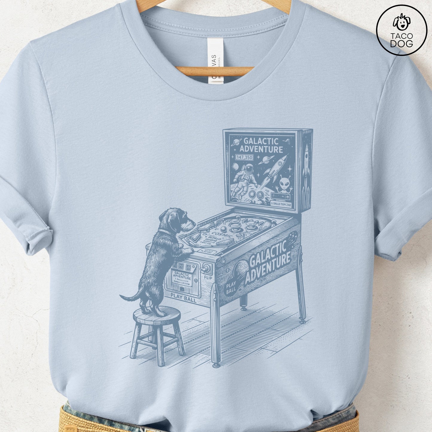 Dachshund Pinball T-Shirt Light Blue Taco-Dog