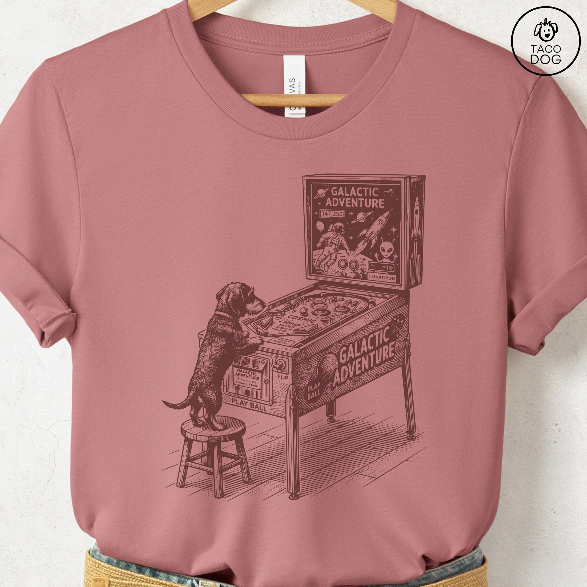 Dachshund Pinball T-Shirt Heather Mauve Taco-Dog