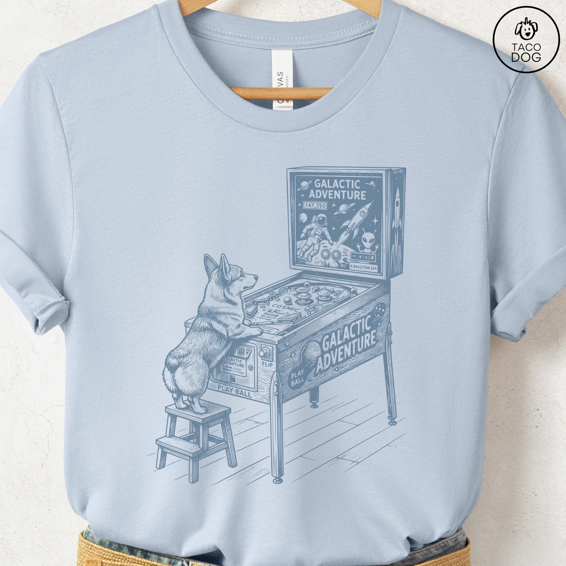 Corgi Pinball T-Shirt Light Blue Taco-Dog