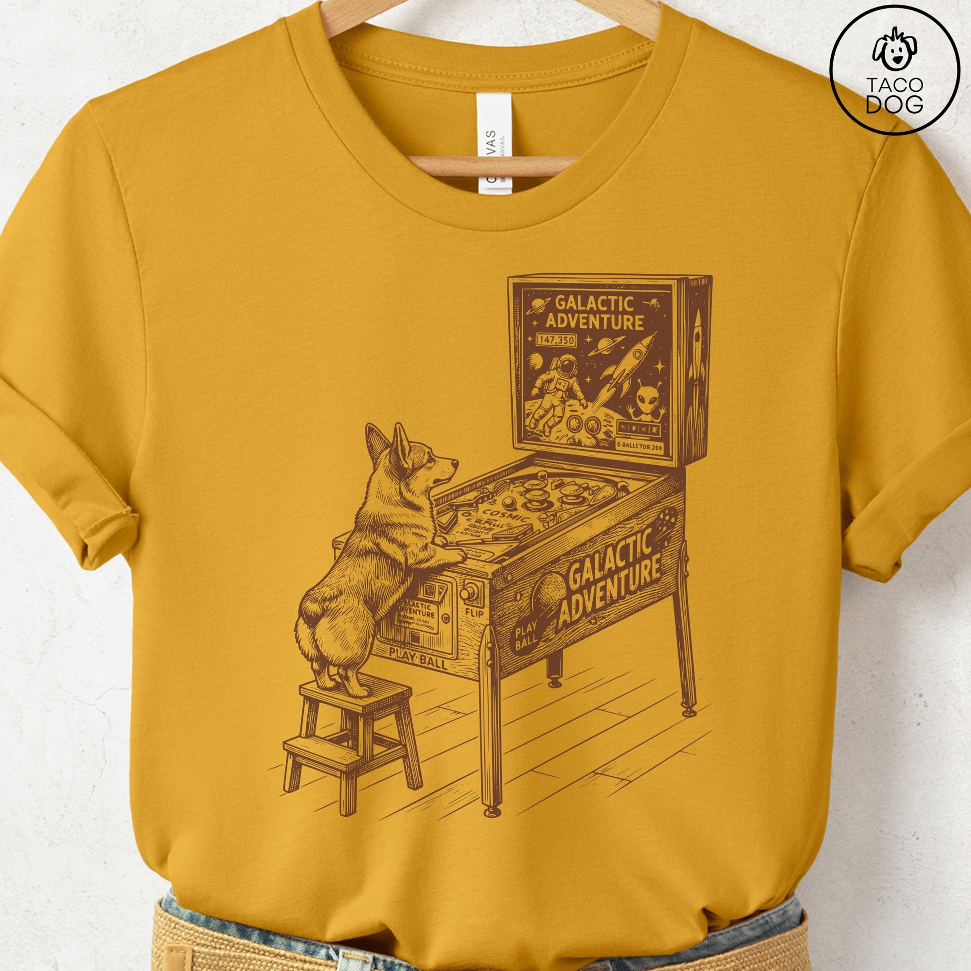 Corgi Pinball T-Shirt Mustard Taco-Dog
