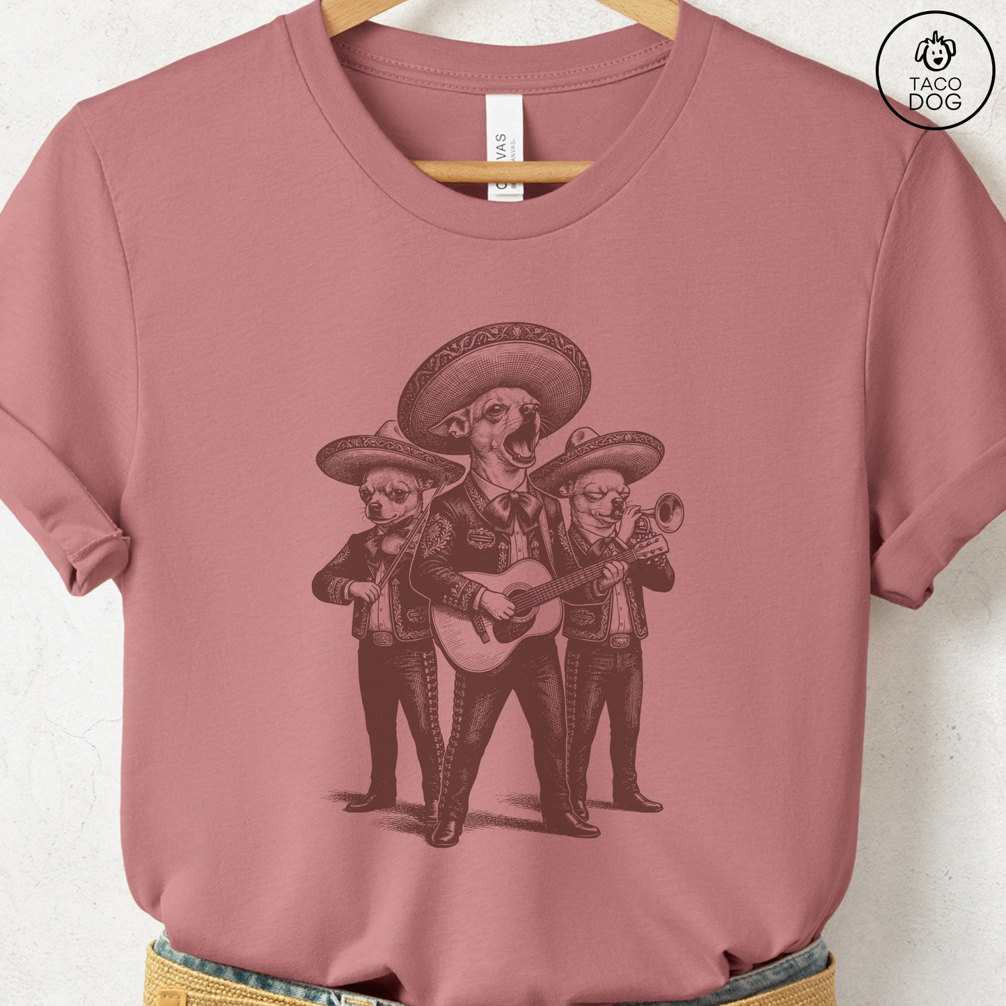 Chihuahua Mariachi T-Shirt Heather Mauve Taco-Dog